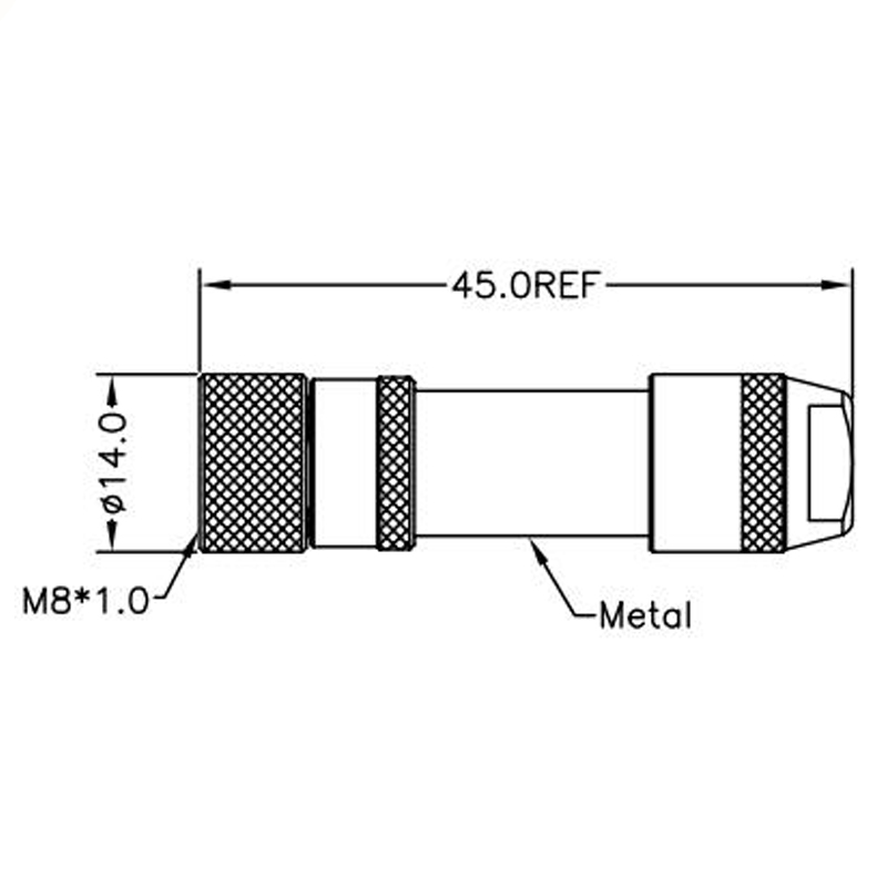 M8 3pins A code female straight metal assembly connector,shielded,brass with nickel plated housing,suitable cable outer diameter 3.5mm-5.0mm